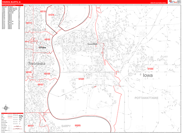 Council Bluffs Zip Code Wall Map